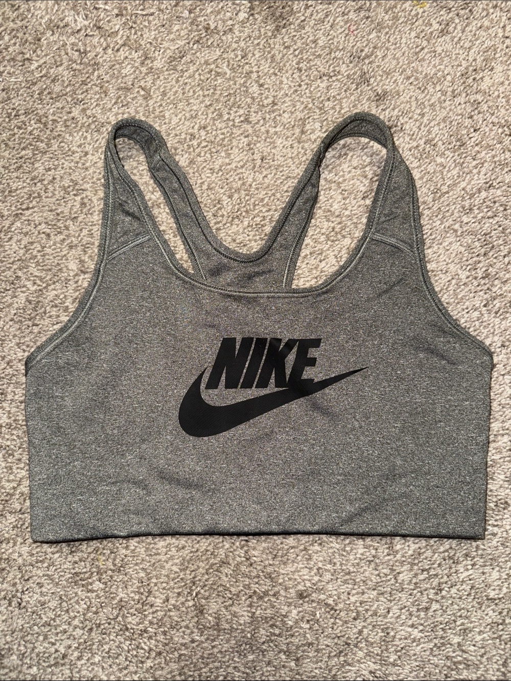 Nike Grey Racerback Sports Bra with Black Logo
